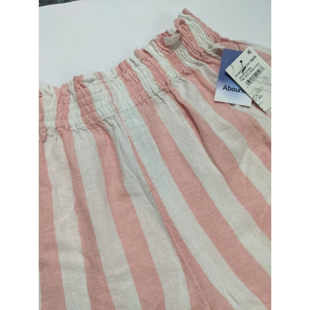 ABOUND Women's Striped Linen Rayon Pull On Shorts, Pink, White Small
